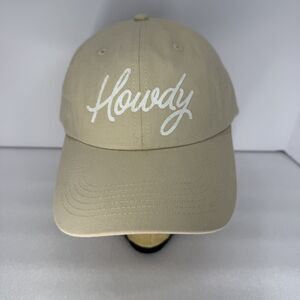 Frankie Jean Hat Strap Back Howdy Hand Lettered Spell Out Logo Dad Mom Beige